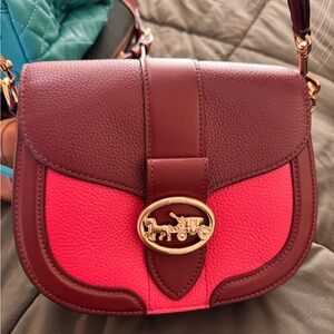 Coach Maroon and Coral Leather Crossbody Bag